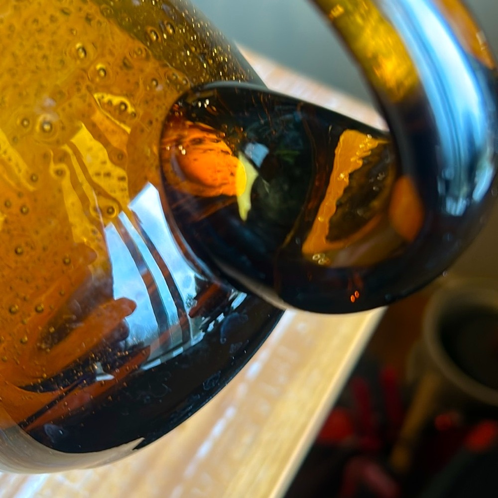 Vintage Hand Blown Amber Glass Mug Large Handle Smooth Pontil Heavy - Picture 11 of 13